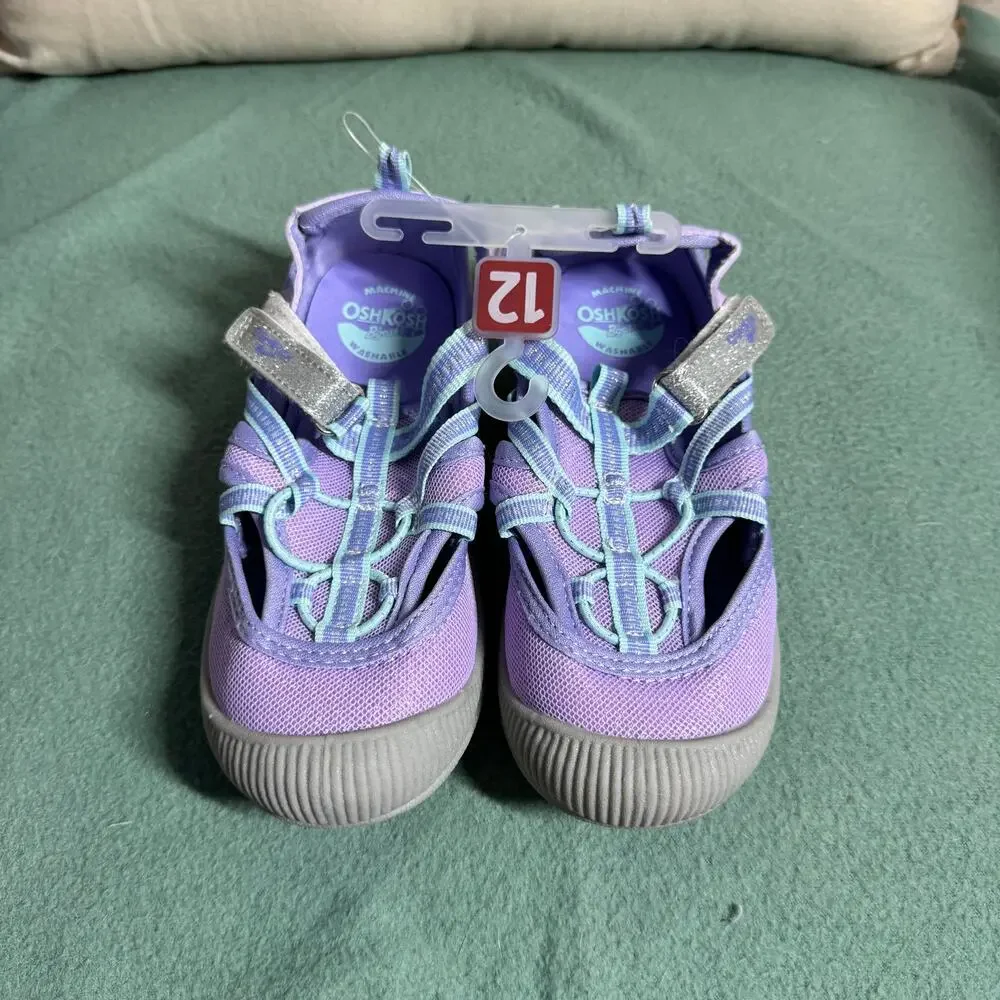 Oshkosh Sandals Toddler 12 Purple Glitter‎ NWT Adjustable Machine Washable Play
